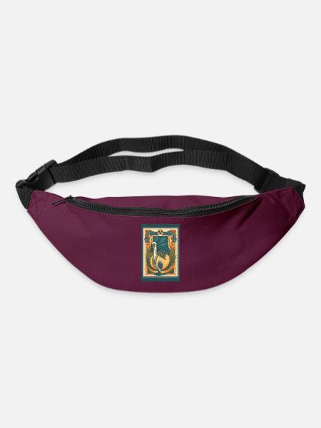 Jugendstil Vogel T-Shirt – Vintage Kunstmotiv  - Gürteltasche - Burgunderrot