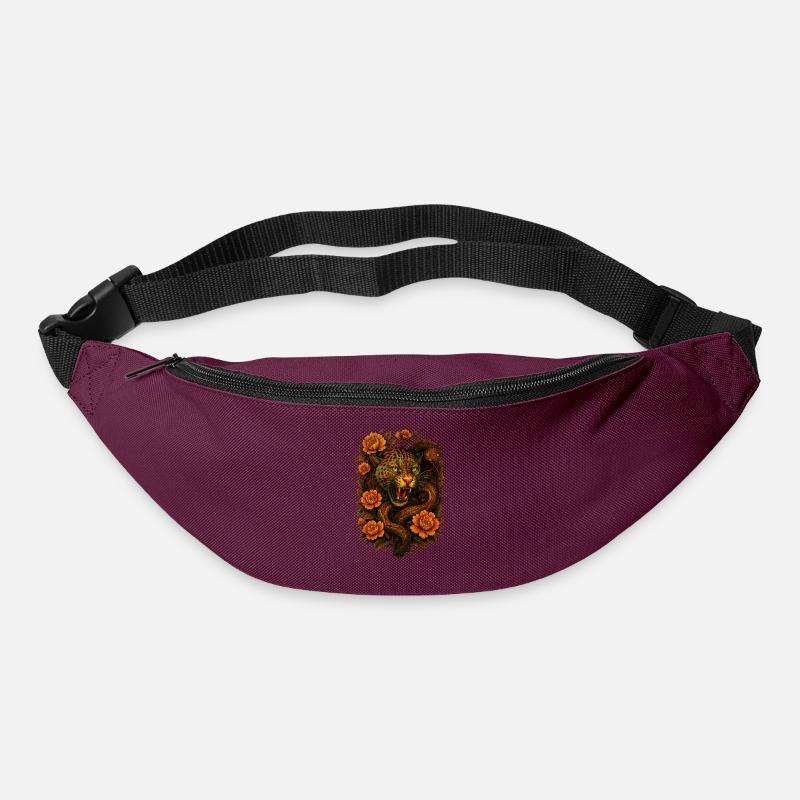 Hissing leopard & snake in retro design - Bum bag - burgundy