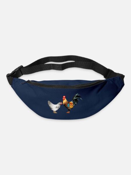 stattlicher farbenprächtiger Hahn mit einer Henne - Gürteltasche - Navy