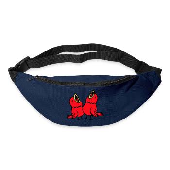 2 perruches, oiseaux chanteurs, moineaux, équipe de gazouillis - Sac banane - marine - Devant