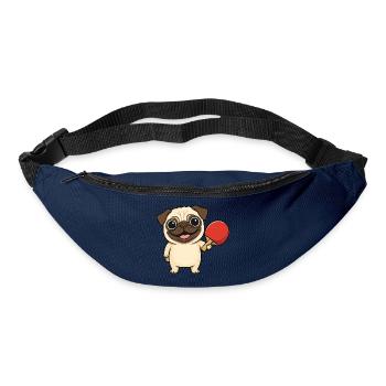 Carlin mignon jouant au tennis de table chien de dessin animé - Sac banane - marine - Devant