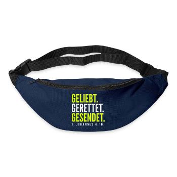 Geliebt. Gerettet. Gesendet. – 1. Johannes 4,10 - Gürteltasche - Navy - Vorne