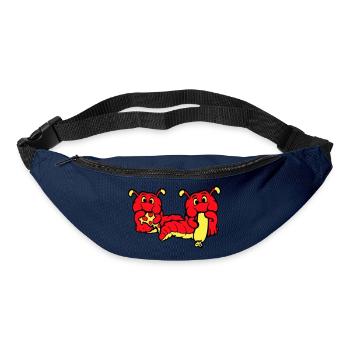 2 Raupen Wurm Glücklich Essend Pizza Wurst Essen - Gürteltasche - Navy - Vorne