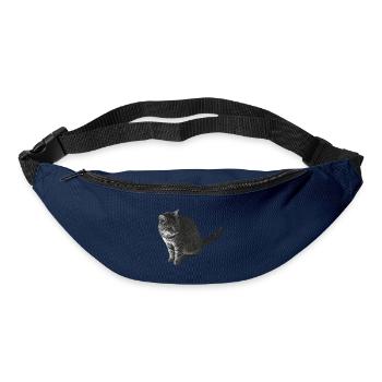 Katze sitzend, schwarz-weiß, tabby Motive - Gürteltasche - Navy - Vorne