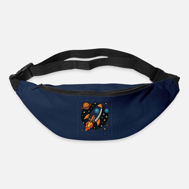 Retro space rocket in star orbit - Bum bag - navy