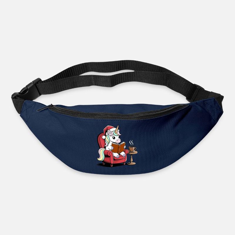 Einhorn mit Weihnachtsmütze liest ein Buch - Gürteltasche - Navy