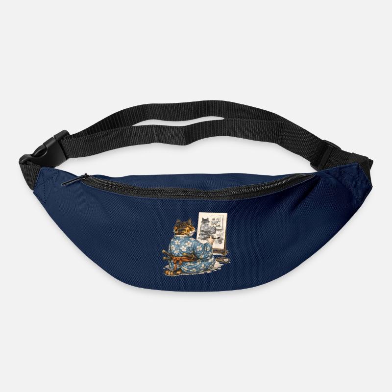 Samurai Cat Painting Sumi-e Ukiyo-e Art - Bum bag - navy