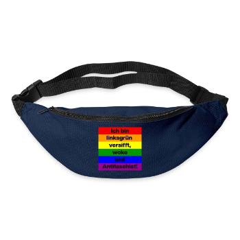LINKSGRÜN VERSIFFT WOKE ANTIFASCHIST SPRUCH, NONZS - Gürteltasche - Navy - Vorne