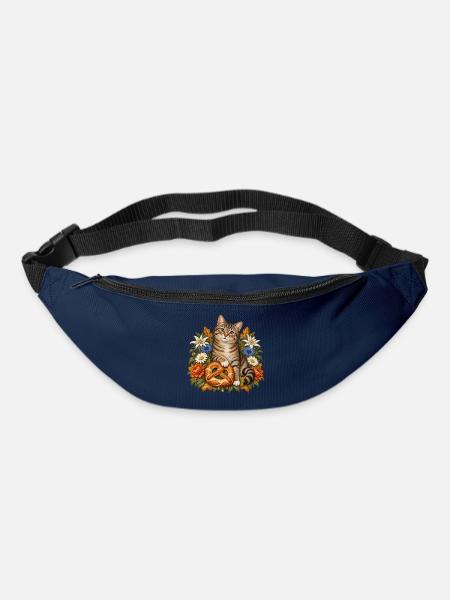 Katze mit Brezel & Alpenblumen - Gürteltasche - Navy