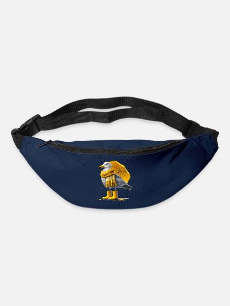 Seemöwe mit Gelbem Regenschirm und Boots - Gürteltasche - Navy