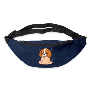 Chien Cavalier câlin en plaid pastel - Sac banane - marine - Devant