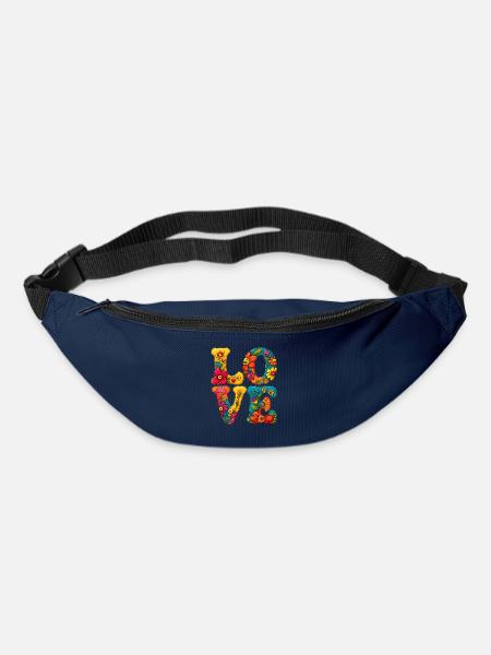 Blumen LOVE Schriftmotiv - Gürteltasche - Navy