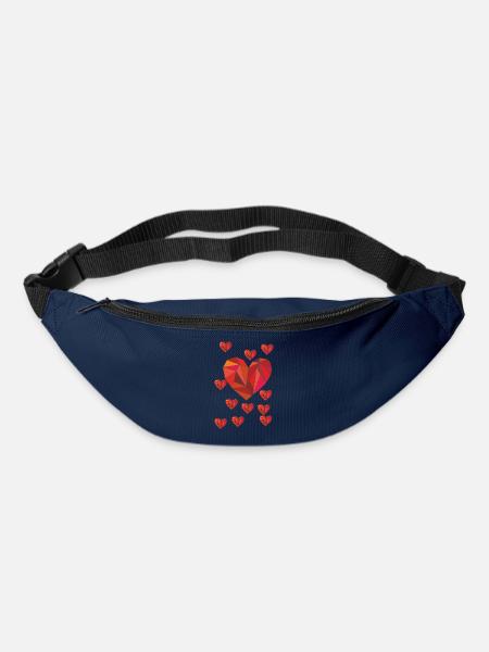 Geometrisches Herzensmuster in warmem Rot - Gürteltasche - Navy