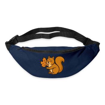 Cute Squirrel with Autumn Leaf Cartoon - Bum bag - navy - Front
