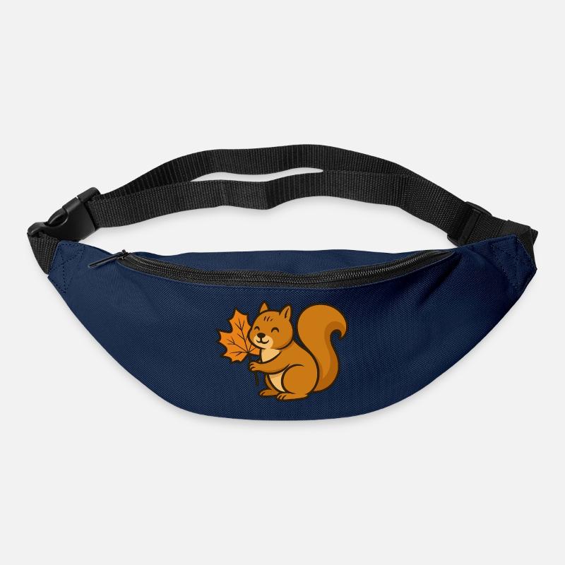 Écureuil mignon avec dessin animé de feuille d’automne - Sac banane - marine