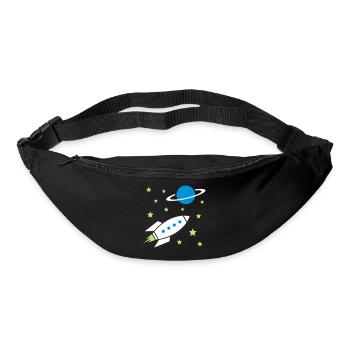 Spaceship, stars and planet with ring - Bum bag - black - Front