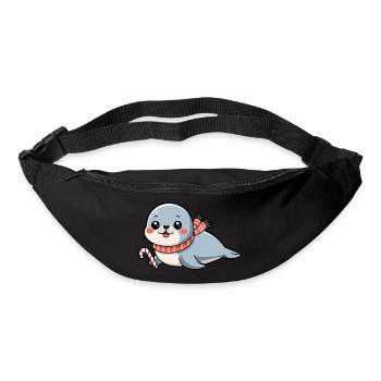Kawaii Christmas Baby Seal with Candy Cane - Bum bag - black - Front