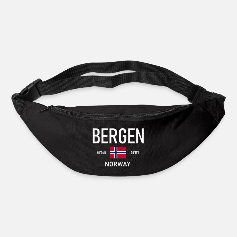 Bergen - Norvège - Coordonnées - Drapeau - Sac banane - noir