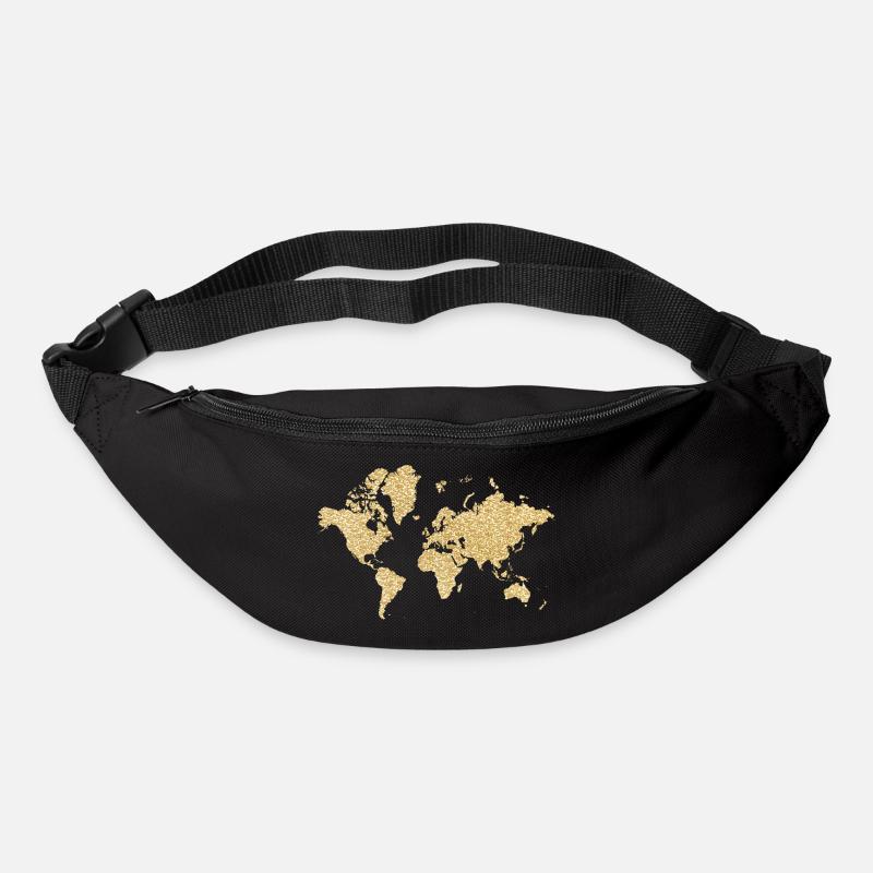 World Map Beige Floral Design - Bum bag - black