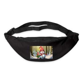 mignons petits gnomes vie quotidienne construction bonhomme de neige - Sac banane - noir - Devant