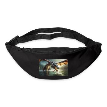 Ein realistischer böser dunkler Drache jagt Fische - Gürteltasche - Schwarz - Vorne