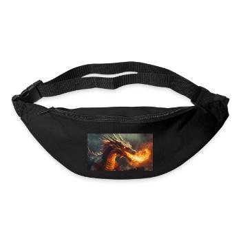 Ein realistischer, majestätischer dunkler Drache, der Flammen speit - Gürteltasche - Schwarz - Vorne