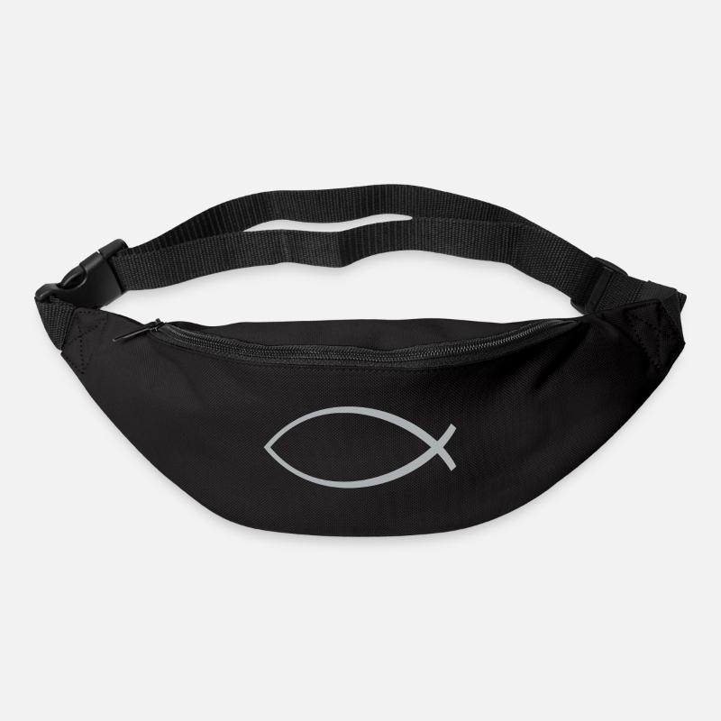 Ichtus poisson argent - Sac banane - noir