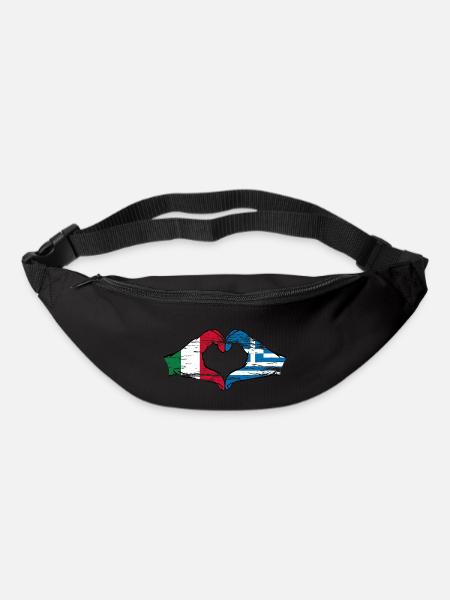 Italie Grèce Drapeau Mains Coeur Forme Utilisé - Sac banane - noir