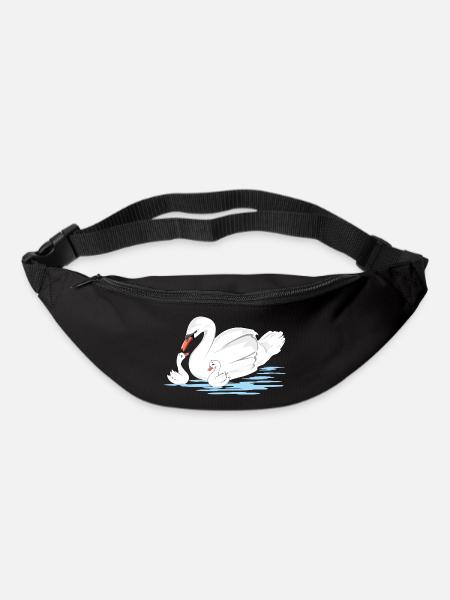 Weiße Schwanenmutter und ihre beiden Babys - Gürteltasche - Schwarz