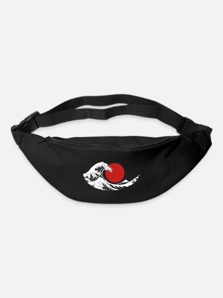Esthétique japonaise du Soleil Rouge de la Grande Vague - Sac banane - noir