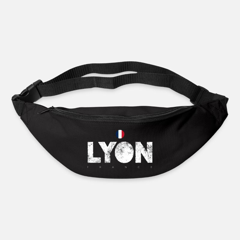 Texte en gras de Lyon avec drapeau français - Sac banane - noir