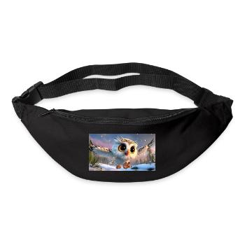 Fluffy snowy owl with googly eyes in flight - Bum bag - black - Front