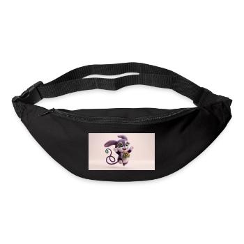Cute fluffy purple 3D character holding a green gi - Gürteltasche - Schwarz - Vorne