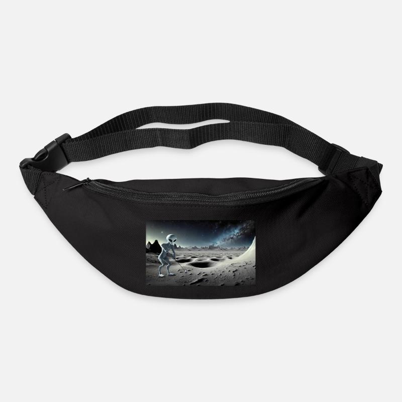 Alien gris sur la surface de la lune – Jouer au golf - Sac banane - noir