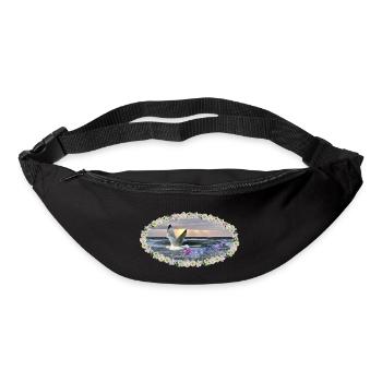 Mer fleurs art mouette coucher de soleil kitsch - Sac banane - noir - Devant