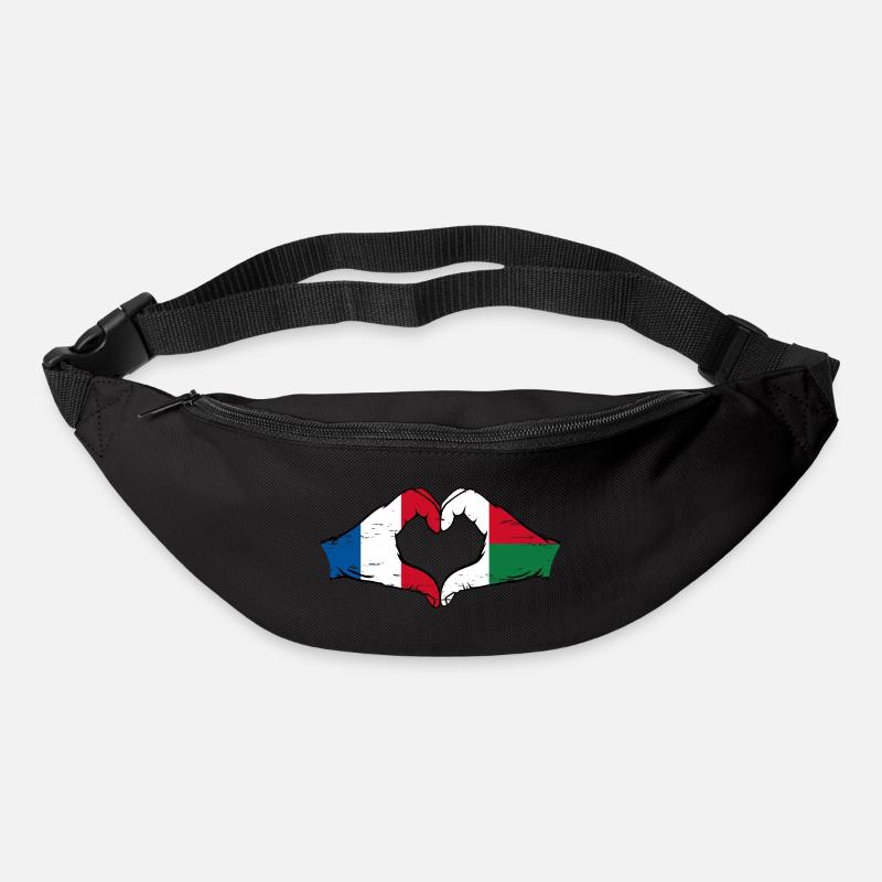France Madagascar Drapeau Mains Coeur Forme Utilisé - Sac banane - noir