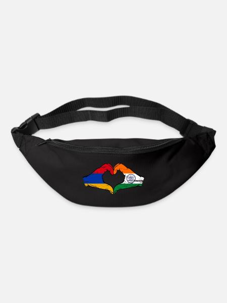 Arménie Inde Drapeau Mains Coeur Forme Utilisé - Sac banane - noir