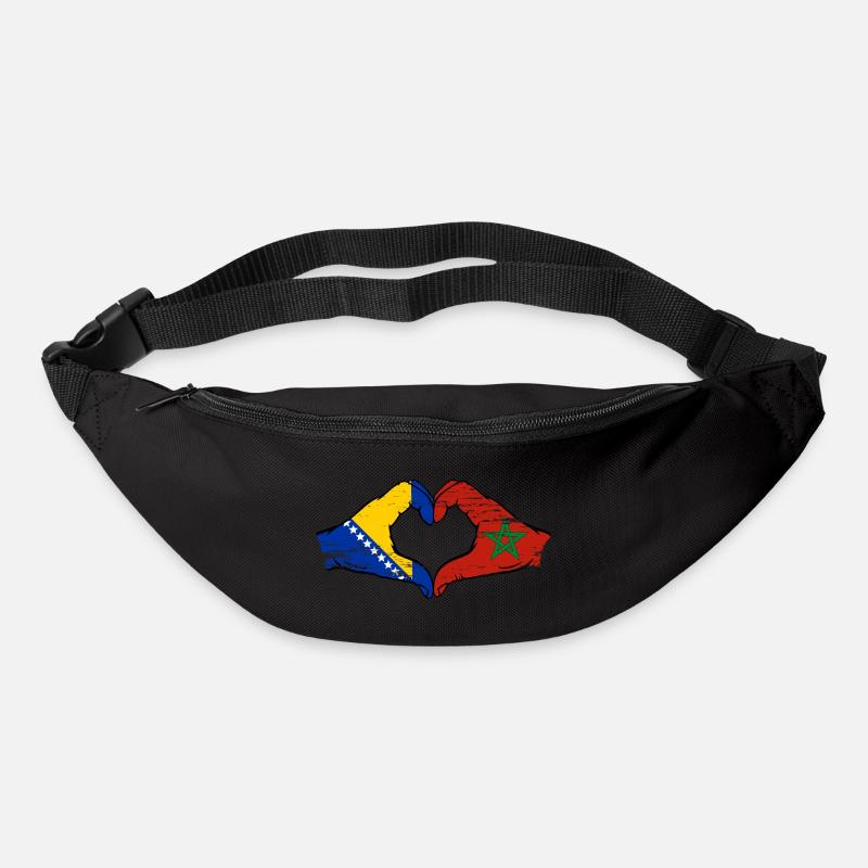 Bosnie Maroc drapeau mains forme de coeur utilisé - Sac banane - noir