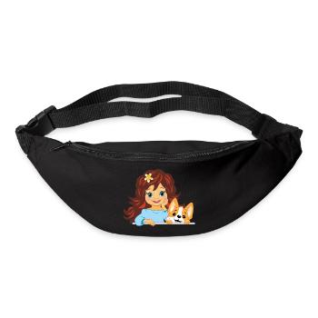 Mignon belle petite fille avec chien corgi - Sac banane - noir - Devant