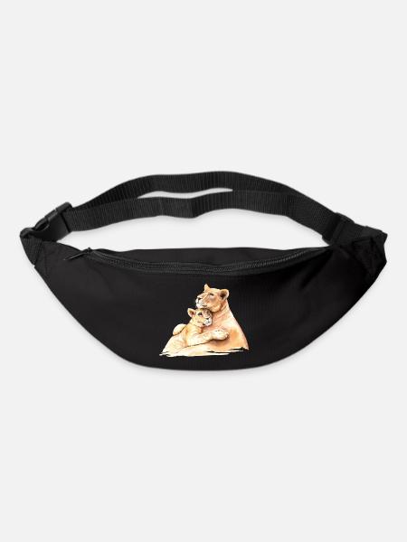 Aimer les lions - maman et enfant s’embrassent - Sac banane - noir