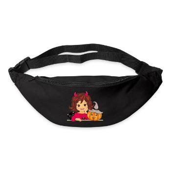 Cute smiling girl with cat and Halloween pumpkin - Bum bag - black - Front