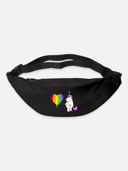 Rosa Einhorn pinkelt ein großes Herz in Regenbogen - Gürteltasche - Schwarz