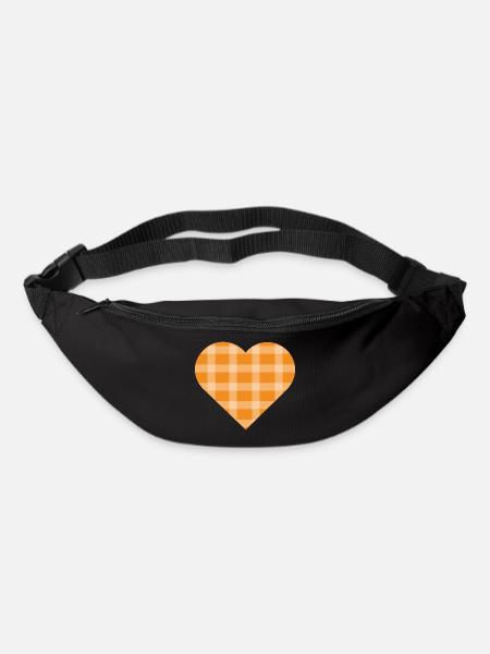 Motif à damier pastel orange vif coeur mignon - Sac banane - noir
