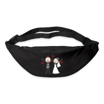 Dessin animé du couple de mariés joyeux - Sac banane - noir - Devant