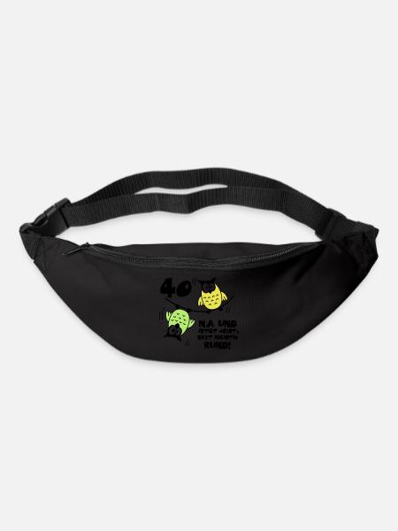 Geburtstag 40, Eulen am Drahtseil, rund - Gürteltasche - Schwarz