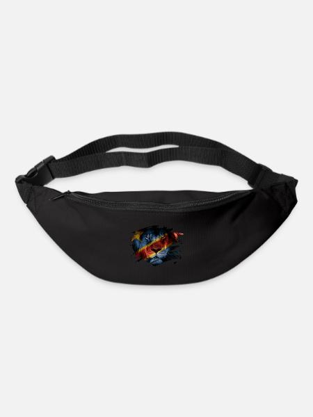 Drapeau de la RD Congo et photo de lion d'Afrique - Sac banane - noir