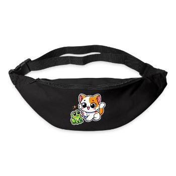 Mignon chat blanc roux a rencontré une grenouille - Sac banane - noir - Devant