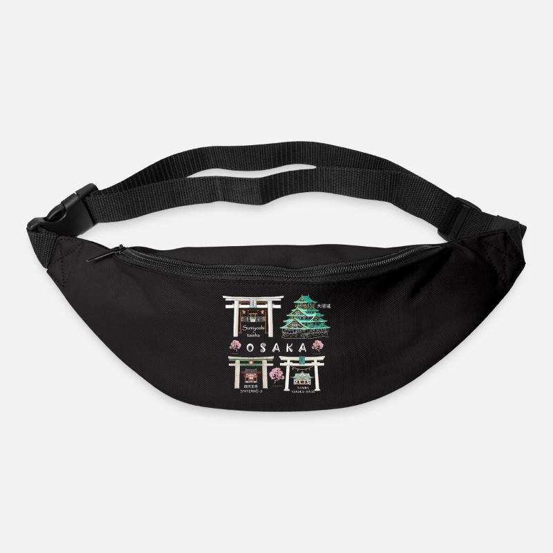 Osaka Castle, Shrines, Temple Drawing, Japan - Bum bag - black
