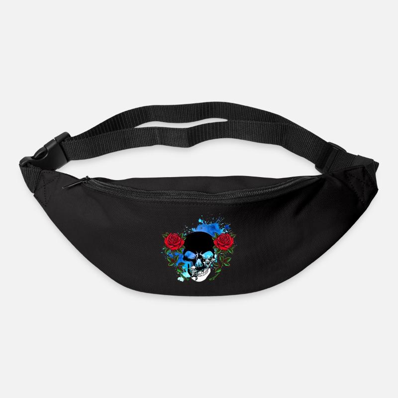 Tête de mort Skull Crâne de mort Rose Fleurs Splash - Sac banane - noir