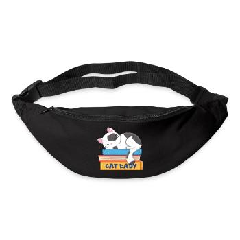 La dame aux chats qui dort un chat dans les livres - Sac banane - noir - Devant